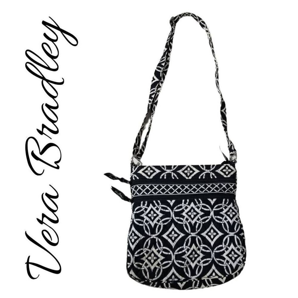 Vera Bradley Black & White Cotton Quilted Adjustable Crossbody or Shoulder Bag